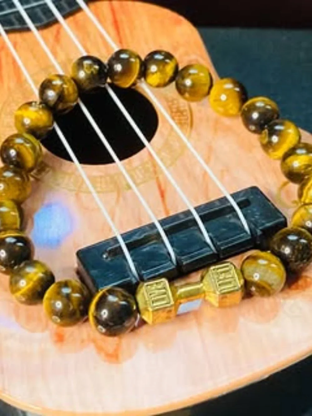 Gold Dumb Bell * Yellow Tiger Eye Beads